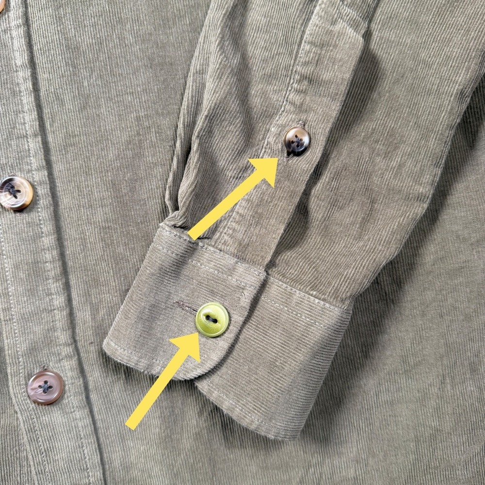 Le Mont St Michel Corduroy Olive Button Down Shirt Men's Small-Missing Buttons - Picture 7 of 12